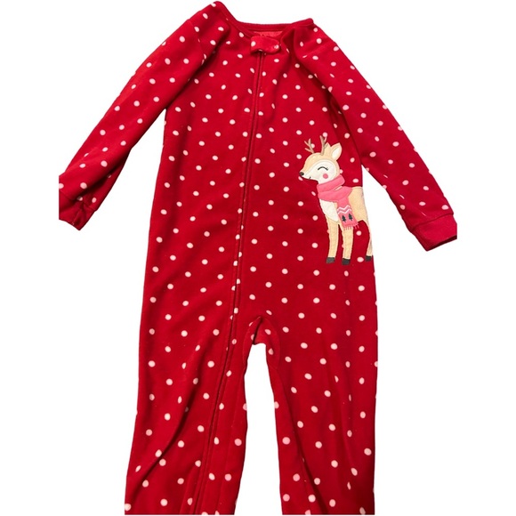 CARTER’S Reindeer Polka Dots Footed Jammies  Onesie - Picture 2 of 5